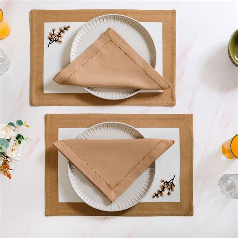 Midori Embroidered Placemats And Napkins Table Set Of 12 In Brown ...