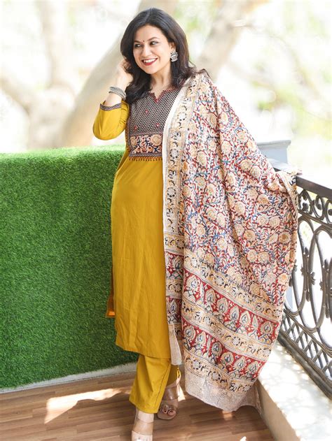 Pankhudi Dijon Yellow Zig-Zag Print Patch with Mirror Detailing Cotton ...