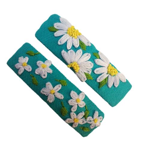 Snap Hair Clip Set Rectangular Shape with Chamomile Design - ShopiPersia