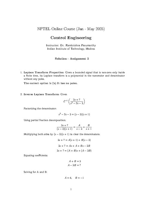 NPTEL Control Engineering A2 Solutions (Jan-May 2025) - Studocu