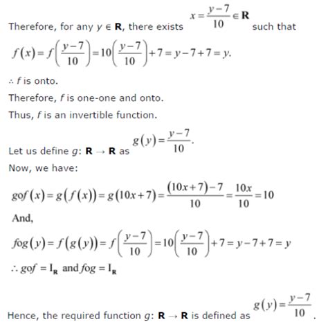 Let f : R → R be defined as f(x) = 10x + 7. Find the function such that ...