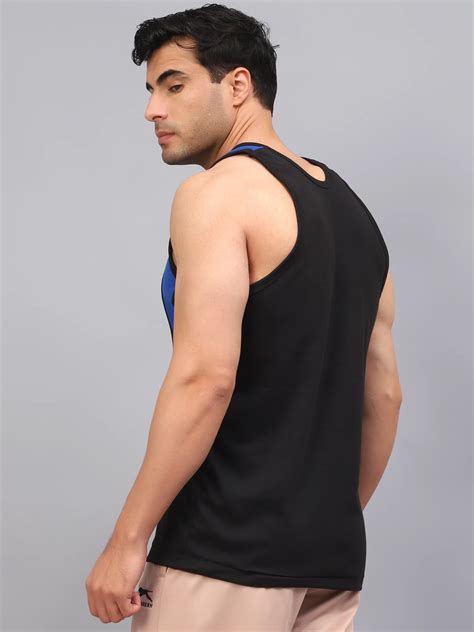 Buy Sleek Black Royal Blue Gym Vest for Men | Shivnares