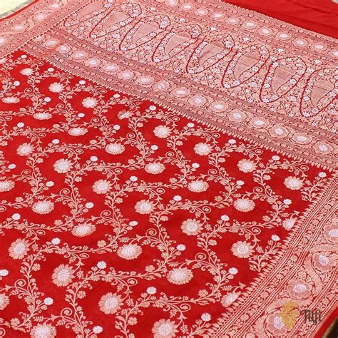 Reddish Maroon Pure Khaddi Georgette Banarasi Handloom Saree - Tilfi