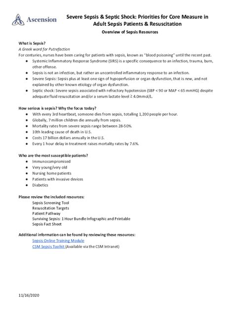 Fillable Online Severe Sepsis & Septic Shock: Priorities for Core ...