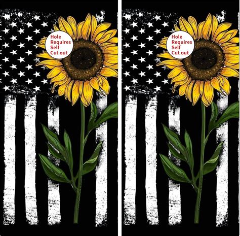Buy mchuang Sunflower and USA Flag 2 Pack Cornhole Board Skin Wrap ...