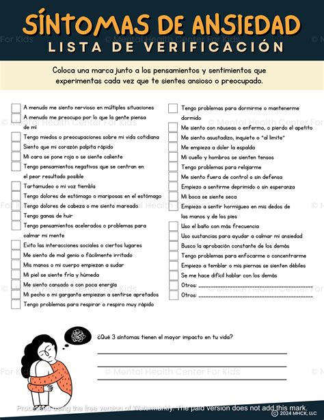 Anxiety Symptoms Checklist For Teens Worksheet (Spanish Version ...