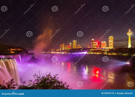 Niagara Falls Light Show at Night, USA Stock Photo - Image of landmark ...