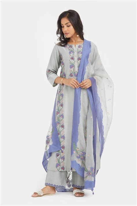 Buy - Kora bluish grey kurta set | Elan Store