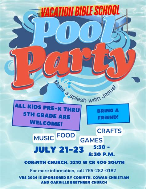 VBS Pool Party "Make a Splash with Jesus!", 3210 W County Road 400 S ...