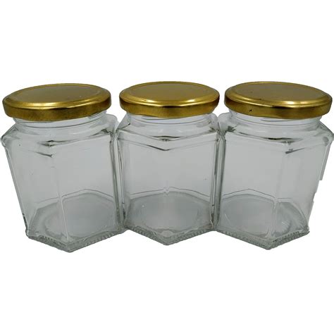 Buy ENKI Hexagonal Glass Jars, 250 ml with Metal Cap, Air Tight and ...