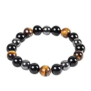 Buy Yashidun® Black Gallstone Bracelet for Men Natural Stone Beads ...