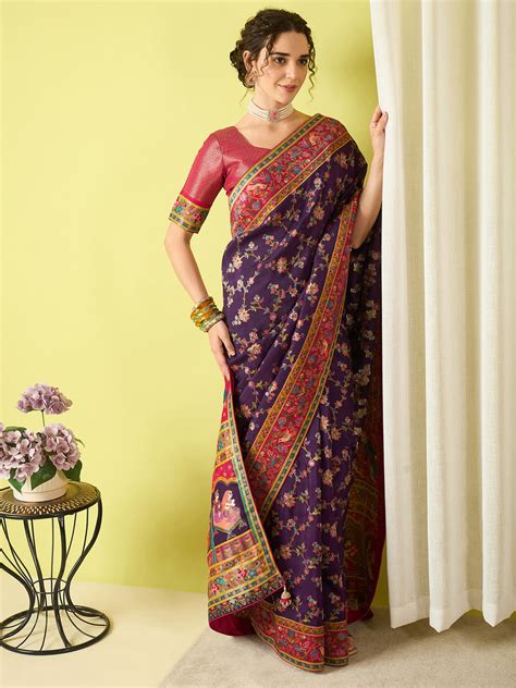 Women's Viscose Silk Purple Woven Design Designer Saree With Blouse Pi ...