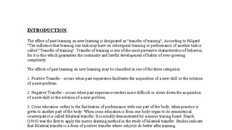 Bilateral Transfer Experiment: Effects of Training on Hand Performance ...