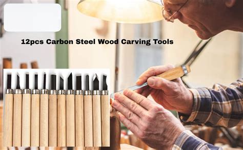 GOODIEBOX Professional Wood Carving Chisel Set, 12pcs Carbon Steel Wood ...
