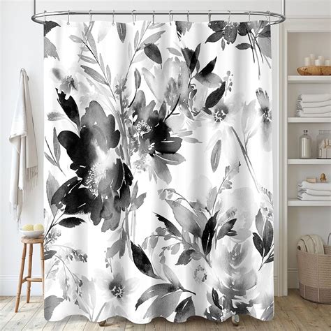 Amazon.com: MAYZUS Black and White Shower Curtain, Watercolor Black ...