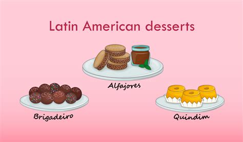 Latin American desserts - brigadeiro, alfajores, cuendim on pink ...