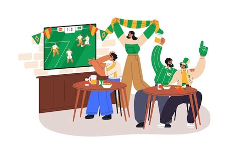 Soccer fans watching tv sport match in cafe restaurant people cheering ...