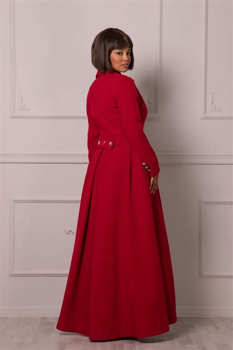Floor Length Wool Coat Dramatic Red Maxi Coat Victorian - Etsy