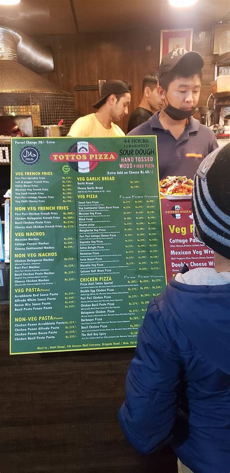 Menu at Tottos pizza -Brigade road, Bengaluru