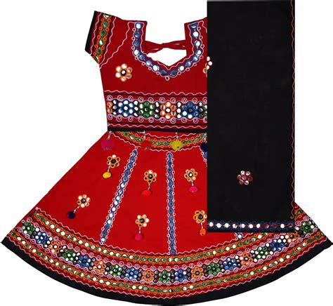 Girls Ethnic Wear Embroidered Cotton Ghagra Choli Dupatta Set – Wish Karo