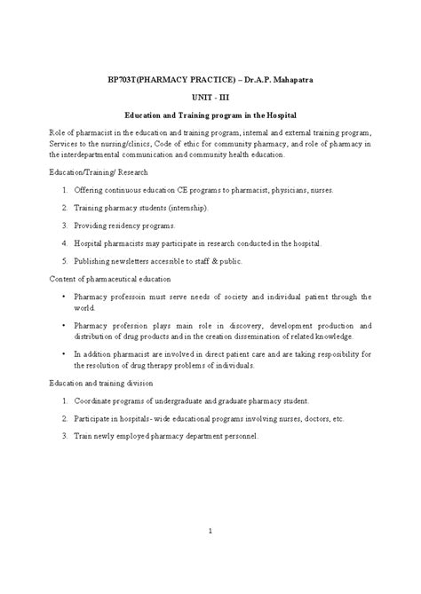 BP703T PP III - Pharmacy practice - BP703T(PHARMACY PRACTICE) – Dr.A ...