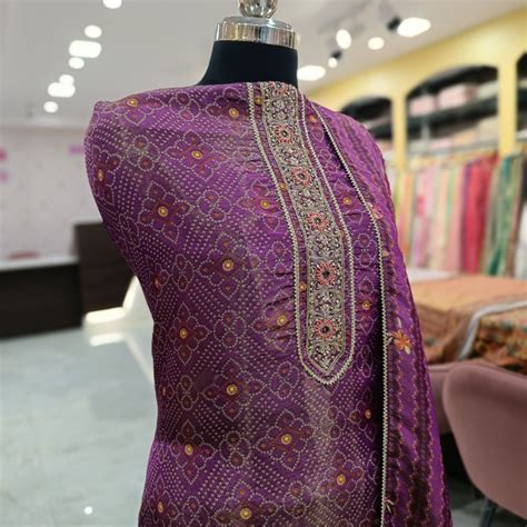 Amazing purple bandhani Shimmer silk - Graceful embroidery neck tie ...