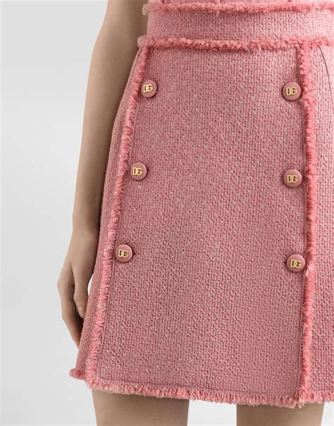 Short raschel tweed skirt with decorative DG logo buttons in Pink for ...