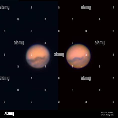 Telescope view of the planet Mars, the Red Planet, photographed from ...