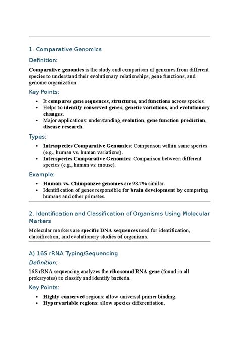 Unit 4: Comparative Genomics and Molecular Markers Overview - Studocu