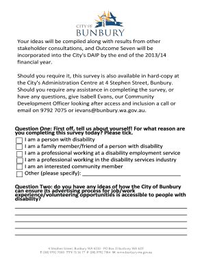 Fillable Online bunbury wa gov Survey Disability Access and Inclusion ...