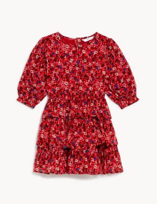 Viscose Mix Floral Print Knee Length Dress