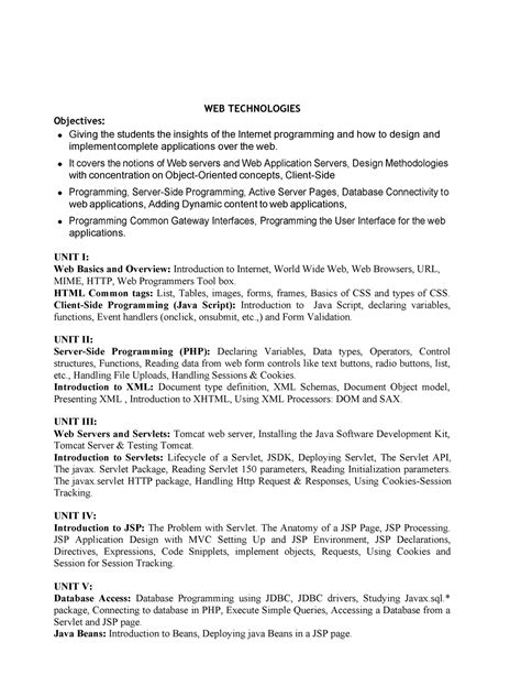 Web Technologies - WEB TECHNOLOGIES Objectives: Giving the students the ...
