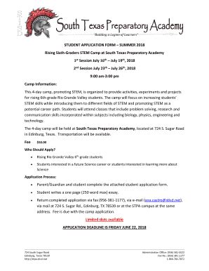 Fillable Online stpa stisd STUDENT APPLICATION FORM SUMMER 2018 Fax ...