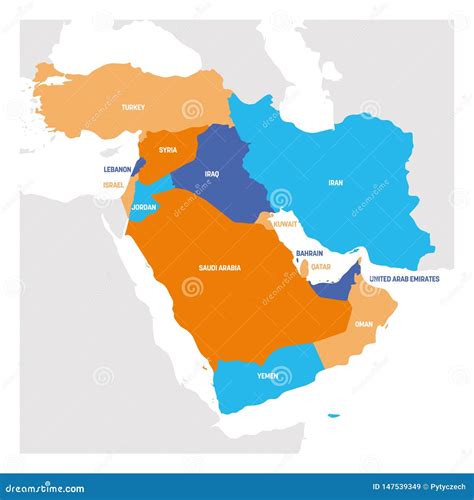 West Asia Region. Map of Countries in Western Asia or Middle East Stock Vector - Illustration of ...