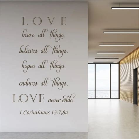 Christian Wall Decal: 1 Corinthians 13:7-8a "Love Bears All Things ...