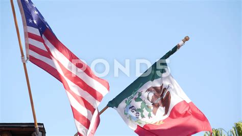 Mexican And American Flag Crossed