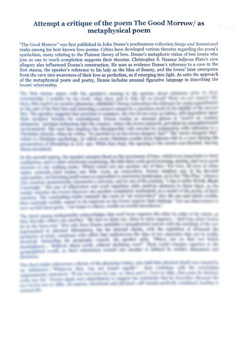 SOLUTION: Write a short note of the poem good morrow as metaphysical ...