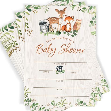 Woodland Baby Shower Invitations, 25 Cards and Envelopes Included, Baby ...