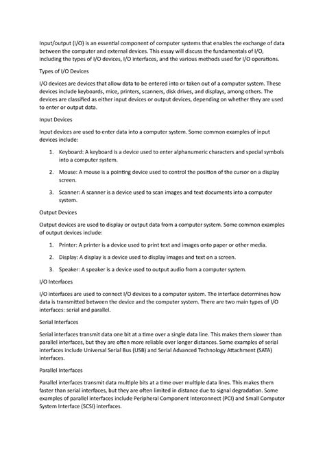 I-O fundamentals - Input/output (I/O) is an essential component of ...