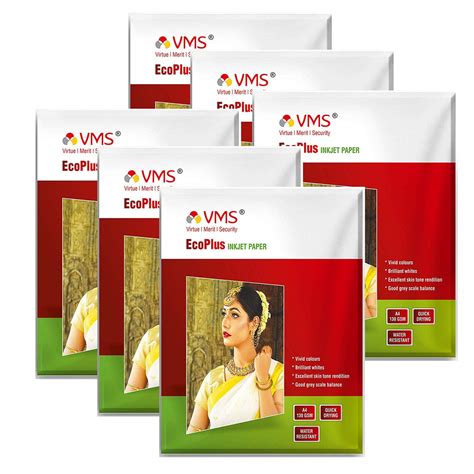 VMS EcoPlus 130 GSM A4 Glossy Photo Paper - 6 x 100 Sheets : Amazon.in ...