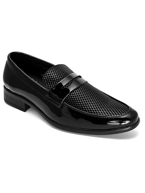 Hydes N Hues Men Black Textured Formal Slip-Ons