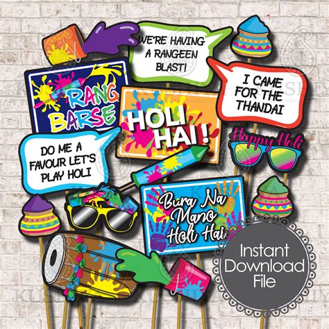 Buy Holi Celebration Photo Booth Props - Set of 15 - Rang Barse, Holi ...