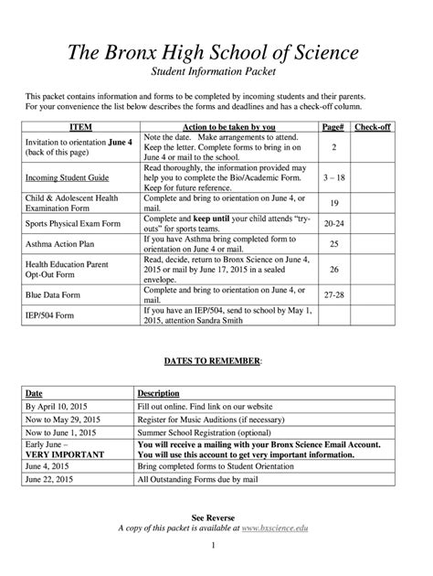 Fillable Online bxscience The Bronx High School of Science Student ...