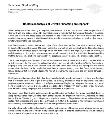 ⇉Rhetorical Analysis of Orwell's "Shooting an Elephant" Essay Example ...