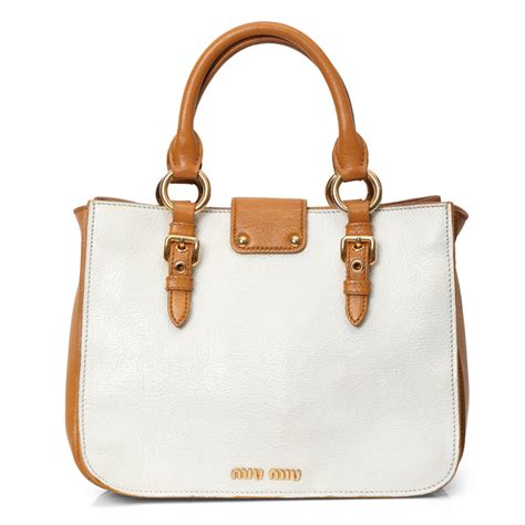 Shop Pre Owned Authentic Miu Miu Madras Bicolor Tote Bag One Size ...