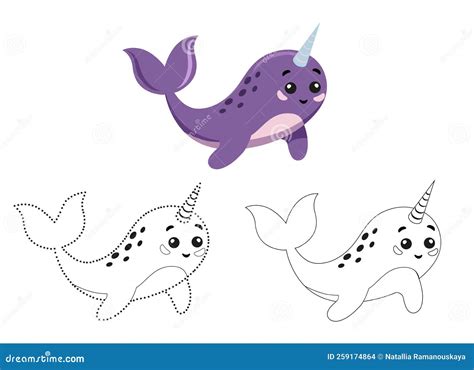 Color Animal Narwhal. Game for Young Children, Circle Dots. Arctic ...