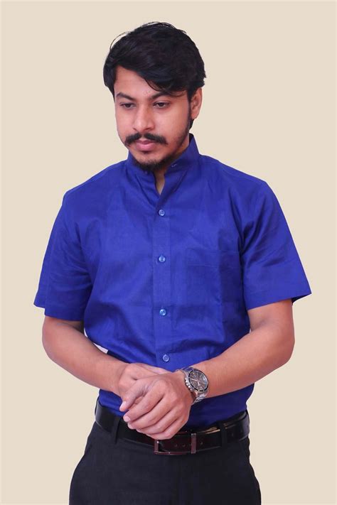 Bihar Khadi. Royal Blue Regular Fit Men’s Khadi Shirt