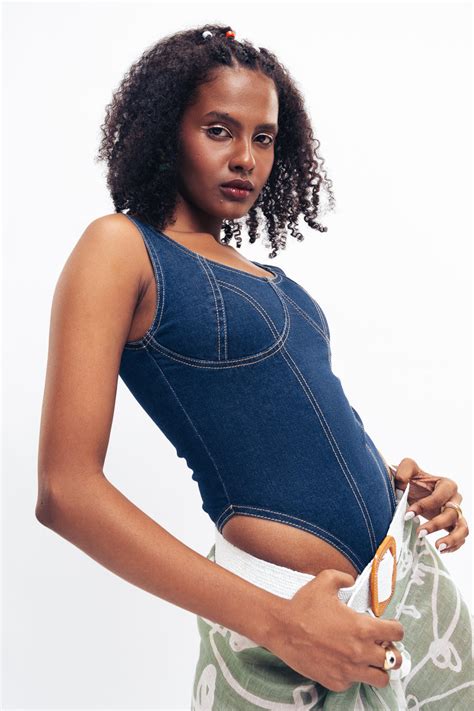 Dark Blue Women's Corset Bodysuit Top