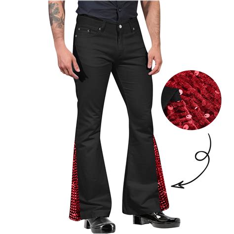 Aueoeo Men's Flare Pants Costume Sequin Bell Bottom Pants Boot Cut ...
