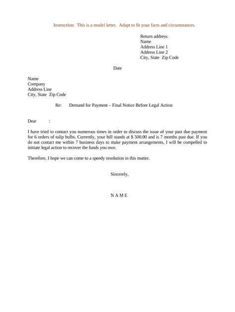 Sample Letter for Demand for Payment - Final Notice Before Legal Action ...